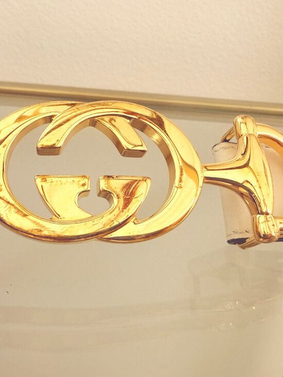 Gucci Signature White Leather Belt (Interlocking G Buckle, Gold-tone) main image 6